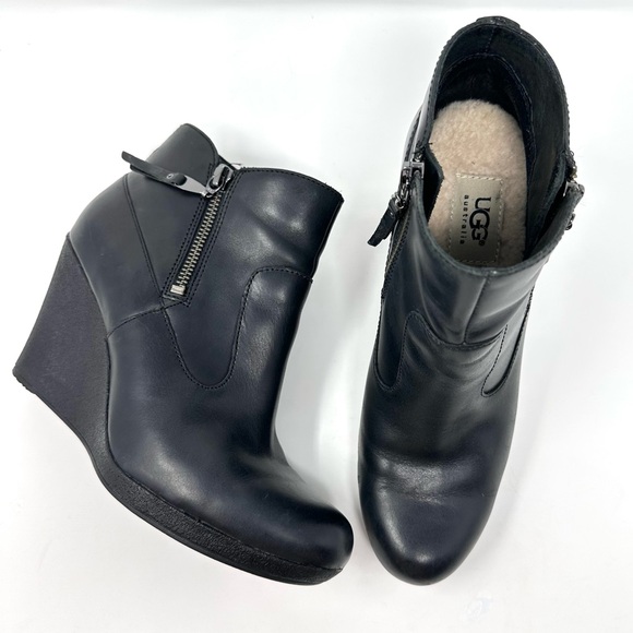 UGG Australia Meredith Womens Black Leather Wedge Ankle Boots - Picture 5 of 13